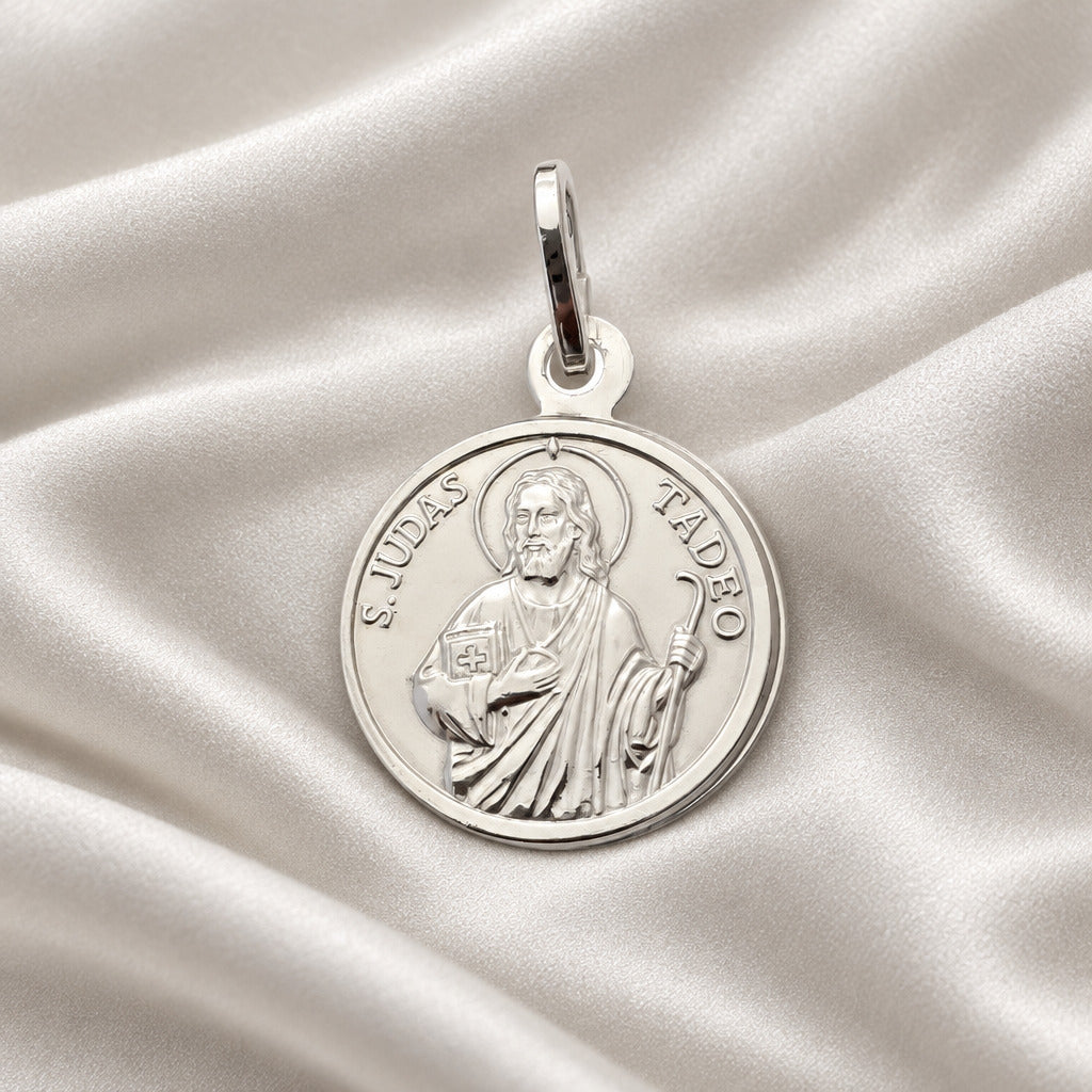 Colgante Medalla San Judas Tadeo de Plata de Ley 925 de 15 mm