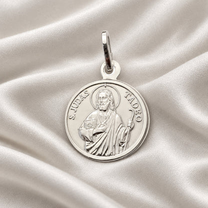Colgante Medalla San Judas Tadeo de Plata de Ley 925 de 15 mm