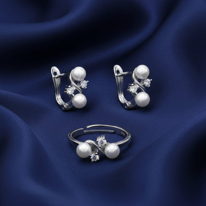 Conjunto de Comunión - Plata de Ley 925 Rodiada, Perlas y Circonitas - Amuleto de Pureza y Regalo de Protección