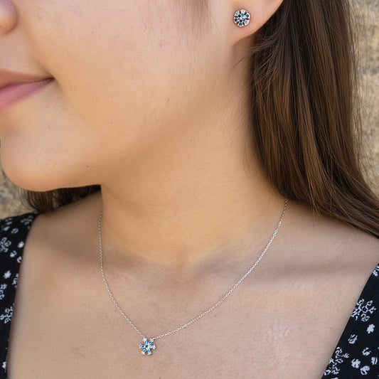 Conjunto de Gargantilla y Pendientes en Plata de Ley 925 Rodiada con Circonitas de Colores - Joyería Fina Minimalista y Regalo Sofisticado