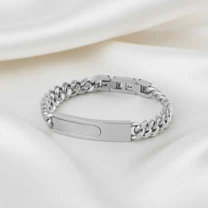 Pulsera "Escudo de Luz" – Acero Rodiado (21 cm, Eslabón Cubano)