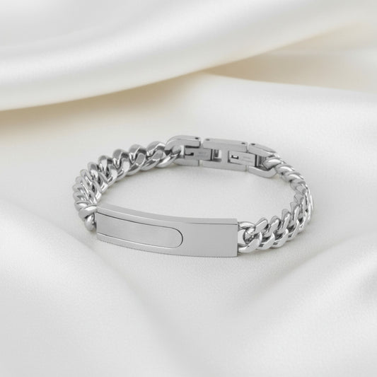 Pulsera "Escudo de Luz" – Acero Rodiado (21 cm, Eslabón Cubano)