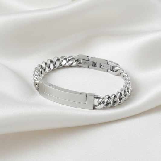 Pulsera de Identidad "Iron Shield" – Eslabón Grumet 10mm en Acero Rodiado (21 cm)