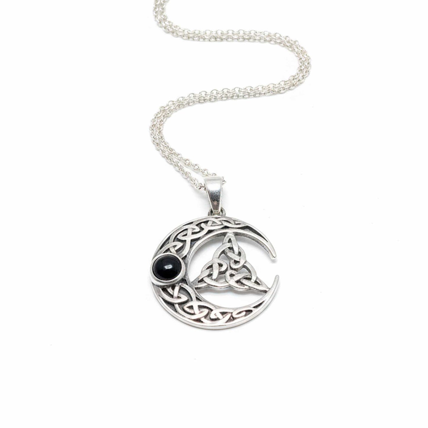 Gargantilla Plata de Ley Luna, Trisqueta y Ónix - Amuleto Místico 925