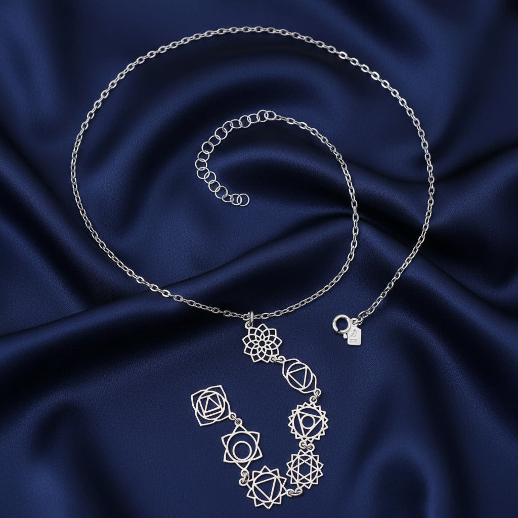 Gargantilla de los 7 Chakras de Plata de Ley 925 - Amuleto de Alineación Energética, Armonía Espiritual y Regalo de Protección Mística