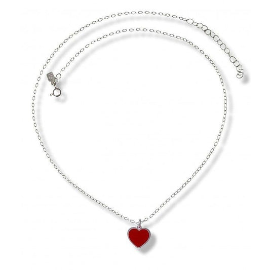 Gargantilla Ajustable Plata de Ley 925 con Cadena Forzada y Dije Corazón Rojo Esmaltado (40 + 4 cm)