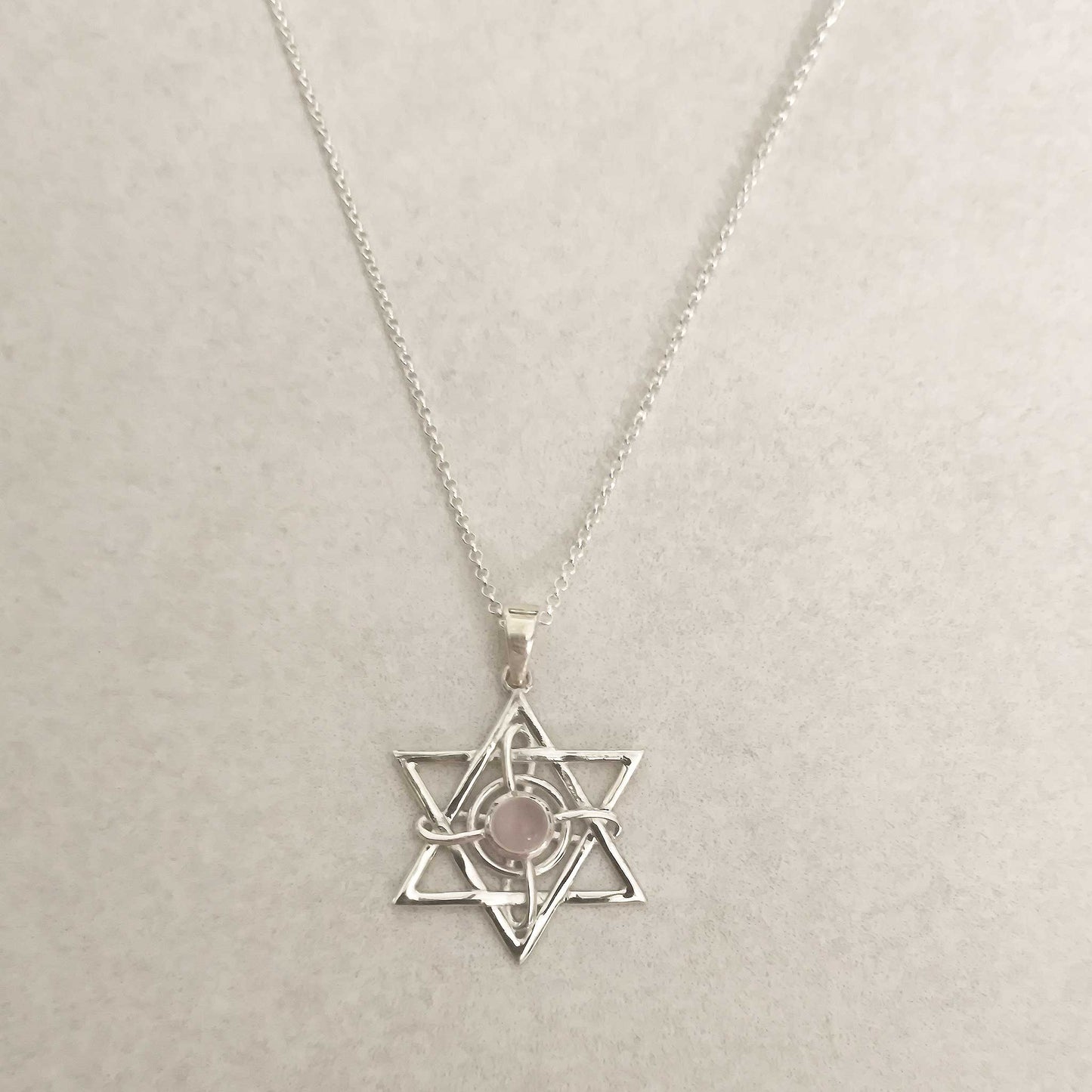 Gargantilla Plata de Ley 925 Estrella de David con Cuarzo Rosa