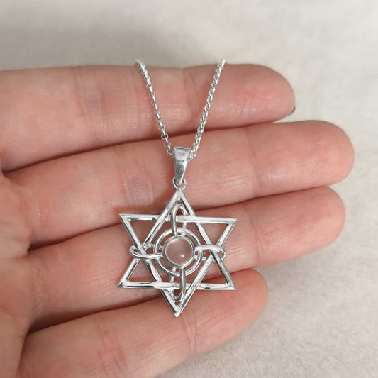 Gargantilla Plata de Ley 925 Estrella de David con Cuarzo Rosa