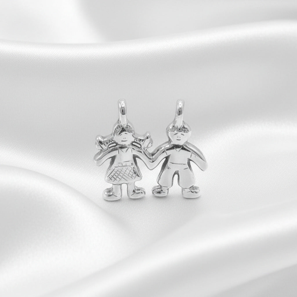 Colgante de Niño y Niña en Plata de Ley 925 - Joya Familiar de Unión para Regalo Emocional
