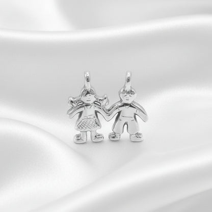 Colgante de Niño y Niña en Plata de Ley 925 - Joya Familiar de Unión para Regalo Emocional