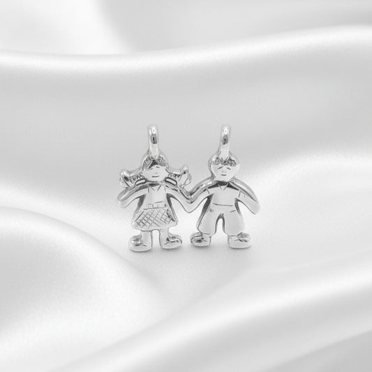 Colgante de Niño y Niña en Plata de Ley 925 - Joya Familiar de Unión para Regalo Emocional