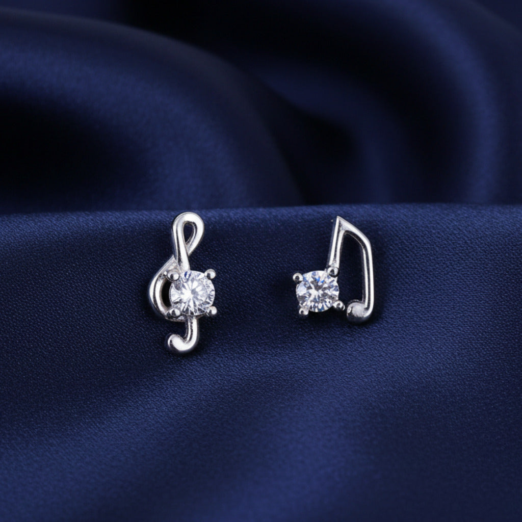 Pendientes de Notas Musicales en Plata de Ley 925 Rodiada con Circonitas - Amuleto de Armonía Espiritual, Vibración Positiva y Regalo de Protección Atractiva