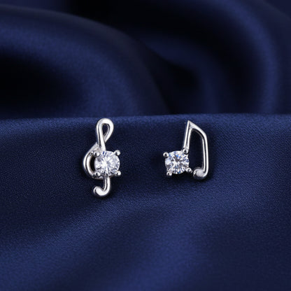 Pendientes de Notas Musicales en Plata de Ley 925 Rodiada con Circonitas - Amuleto de Armonía Espiritual, Vibración Positiva y Regalo de Protección Atractiva