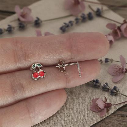 Pendientes Cerezas Dulces - Plata de Ley 925 y Esmalte Rojo - Amuleto de Abundancia y Regalo de Alegría