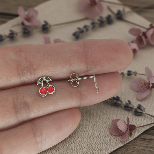 Pendientes Cerezas Dulces - Plata de Ley 925 y Esmalte Rojo - Amuleto de Abundancia y Regalo de Alegría