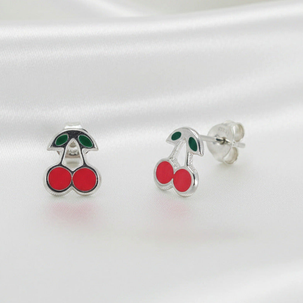 Pendientes Cerezas Dulces - Plata de Ley 925 y Esmalte Rojo - Amuleto de Abundancia y Regalo de Alegría