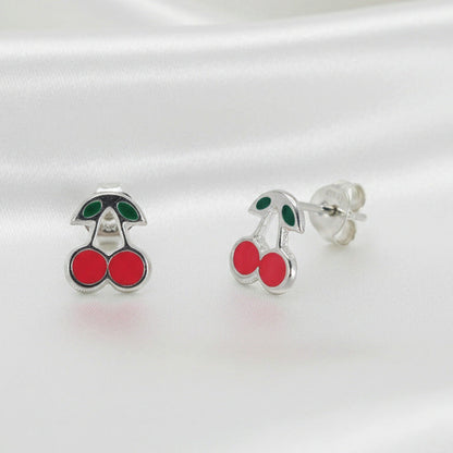 Pendientes Cerezas Dulces - Plata de Ley 925 y Esmalte Rojo - Amuleto de Abundancia y Regalo de Alegría
