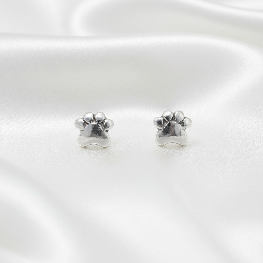 Pendientes de Huella de Mascota en Plata de Ley 925 - Joya de Botón y Regalo Emocional de Conexión Espiritual