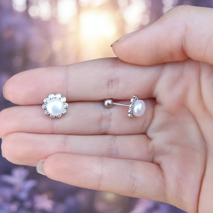 Pendientes "Luz de Luna" – Perla Cultivada y Orla de Circonitas en Plata Rodiada
