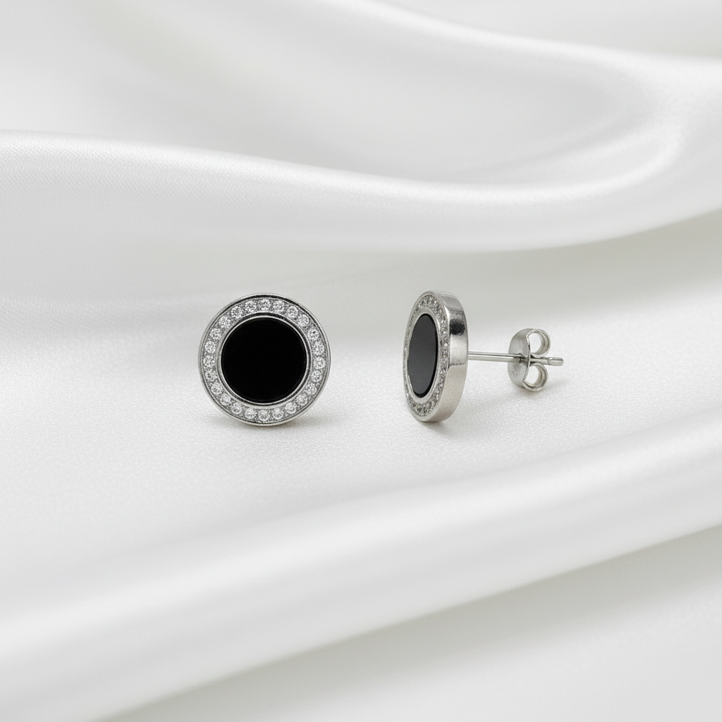Pendientes de Plata de Ley 925 y Ónix Negro con Circonitas - Amuleto de Protección