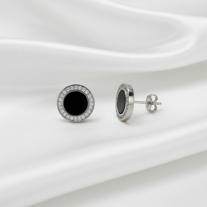 Pendientes de Plata de Ley 925 y Ónix Negro con Circonitas - Amuleto de Protección