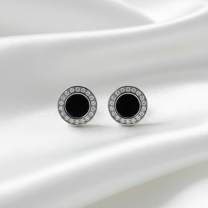 Pendientes de Plata de Ley 925 y Ónix Negro con Circonitas - Amuleto de Protección