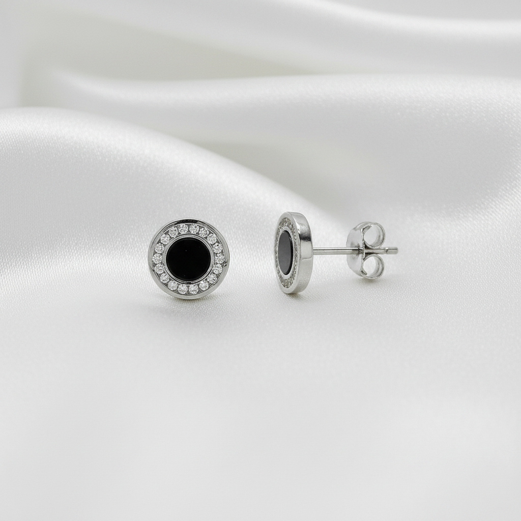 Pendientes de Plata de Ley 925 y Ónix Negro con Circonitas - Amuleto de Protección