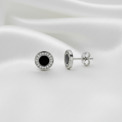 Pendientes de Plata de Ley 925 y Ónix Negro con Circonitas - Amuleto de Protección
