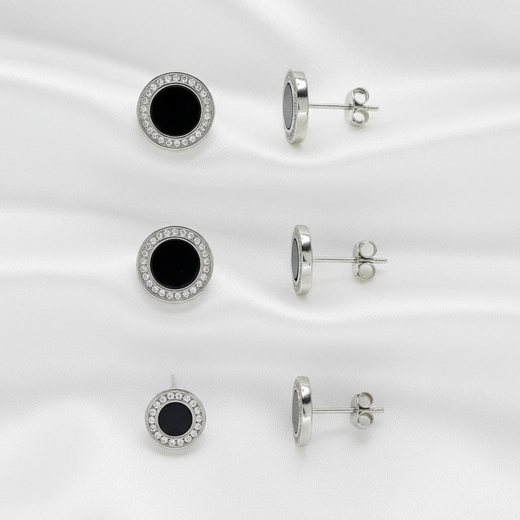 Pendientes de Plata de Ley 925 y Ónix Negro con Circonitas - Amuleto de Protección