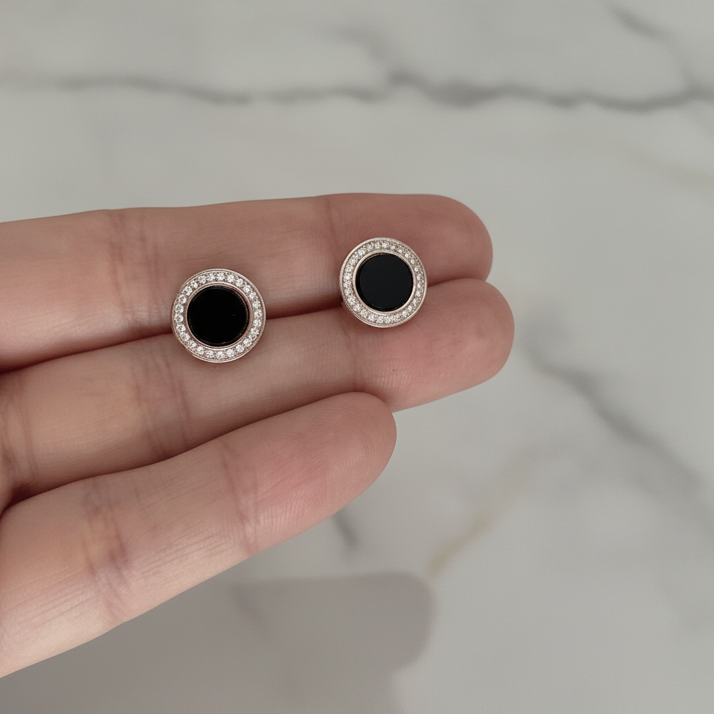 Pendientes de Plata de Ley 925 y Ónix Negro con Circonitas - Amuleto de Protección