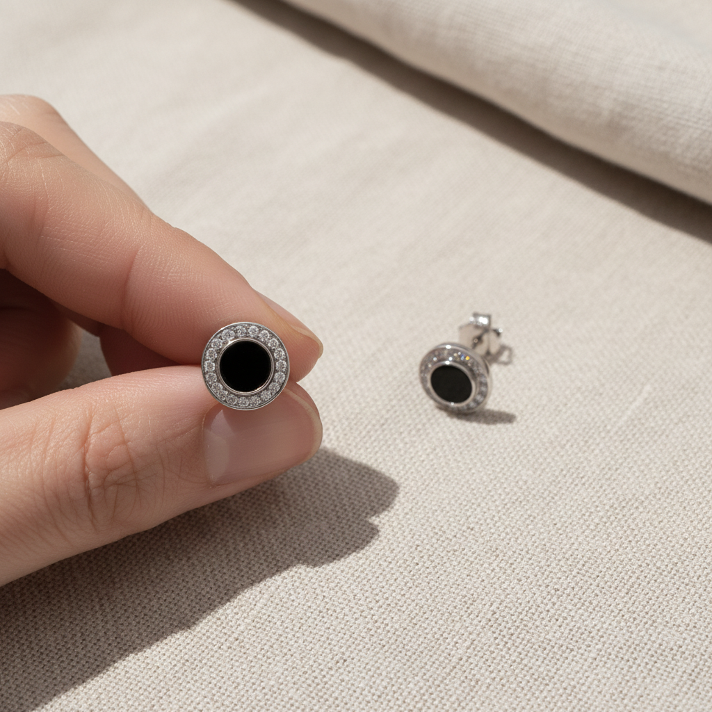 Pendientes de Plata de Ley 925 y Ónix Negro con Circonitas - Amuleto de Protección