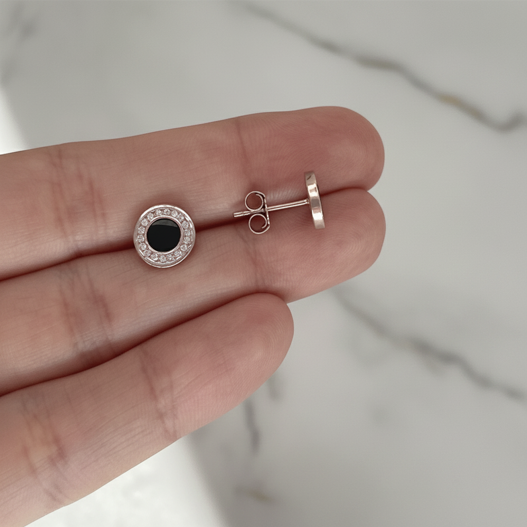 Pendientes de Plata de Ley 925 y Ónix Negro con Circonitas - Amuleto de Protección