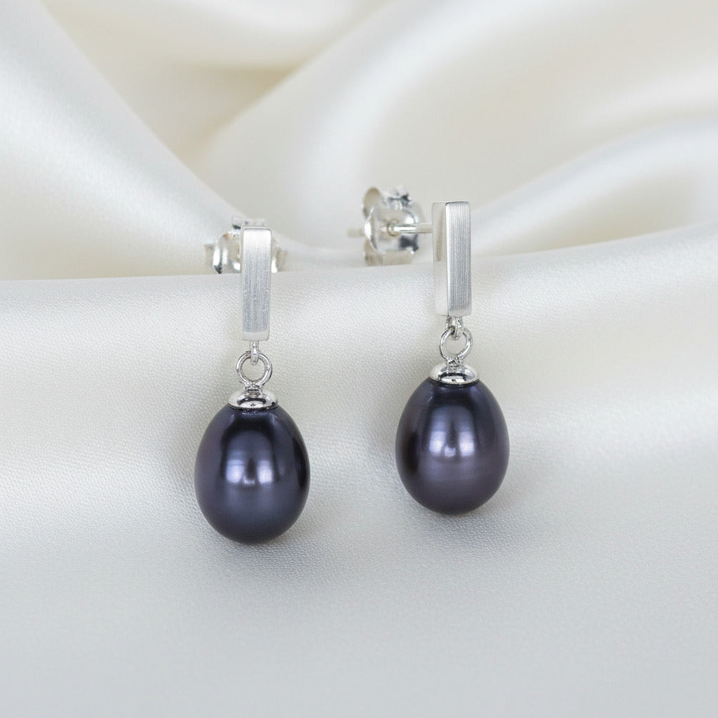 Pendientes "Eclipse Marino" - Plata de Ley Rodiada y Perla Cultivada Gris Humo Tornasol (20 mm) - Amuleto de Misterio, Intuición y Protección Profunda