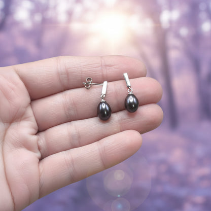 Pendientes "Eclipse Marino" - Plata de Ley Rodiada y Perla Cultivada Gris Humo Tornasol (20 mm) - Amuleto de Misterio, Intuición y Protección Profunda