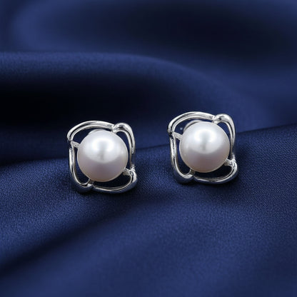 Pendientes de Perla Cultivada y Plata de Ley 925 Rodiada - Amuleto de Sabiduría Lunar y Regalo de Protección