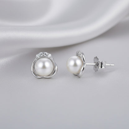 Pendientes de Perla Blanca y Circonitas en Plata de Ley 925