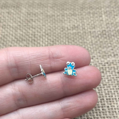 Pendientes "Tótem Ranita de Agua" - Plata de Ley 925 y Esmalte Celeste - Amuleto de Claridad, Calma y Renovación
