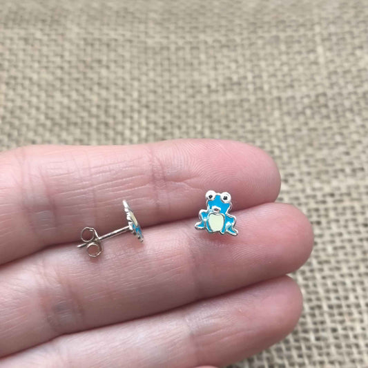 Pendientes "Tótem Ranita de Agua" - Plata de Ley 925 y Esmalte Celeste - Amuleto de Claridad, Calma y Renovación