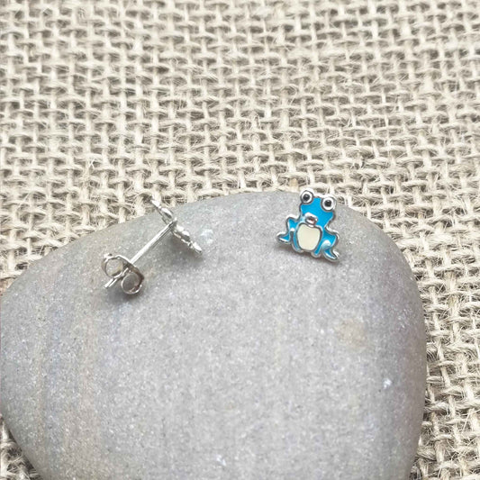 Pendientes "Tótem Ranita de Agua" - Plata de Ley 925 y Esmalte Celeste - Amuleto de Claridad, Calma y Renovación