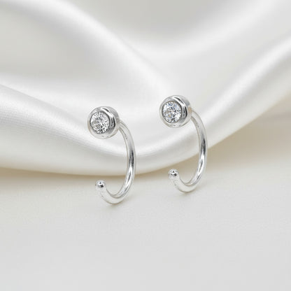 Pendientes "Halo de Sirio" - Plata de Ley Rodiada y Circonita Blanca (9.4 mm) - Amuleto de Claridad, Expansión y Protección Lumínica