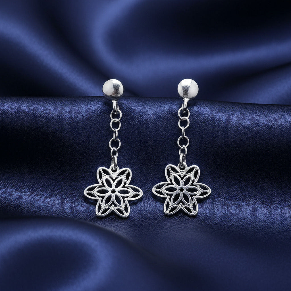 Pendientes Largos de Flor en Plata de Ley 925 - Joyería Fina para Regalo