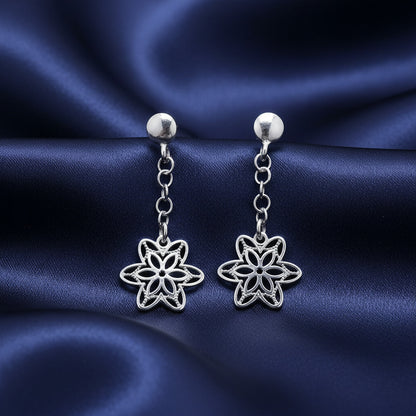 Pendientes Largos de Flor en Plata de Ley 925 - Joyería Fina para Regalo