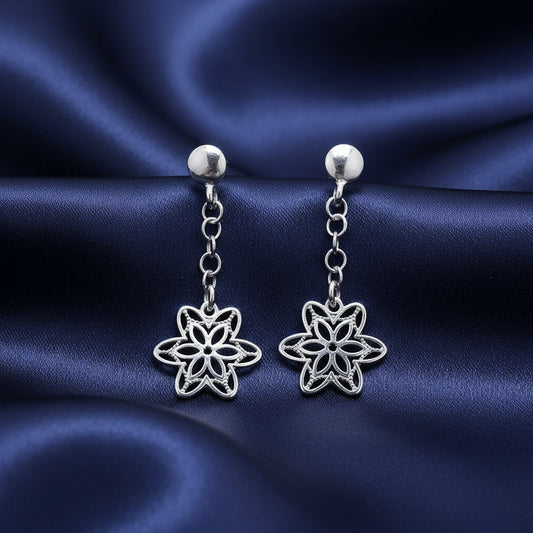 Pendientes Largos de Flor en Plata de Ley 925 - Joyería Fina para Regalo