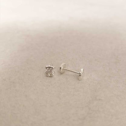 Pendientes Osito Bebé/Niña en Plata de Ley 925 con Cierre a Rosca de Seguridad
