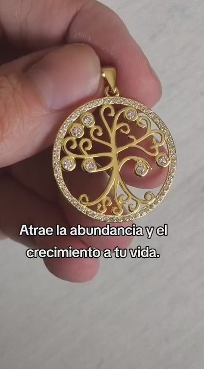 Colgante Árbol de la Vida "Destellos de Crecimiento" - Plata Bañada en Oro y Circonitas Blancas (25mm) - Amuleto de Conexión y Abundancia