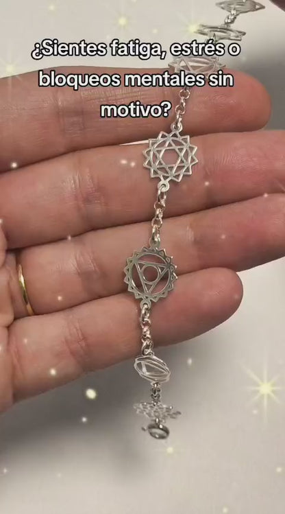 Pulsera de los Siete Chakras en Plata de Ley 925 - Amuleto de Alineación Energética y Armonía para Regalo Místico