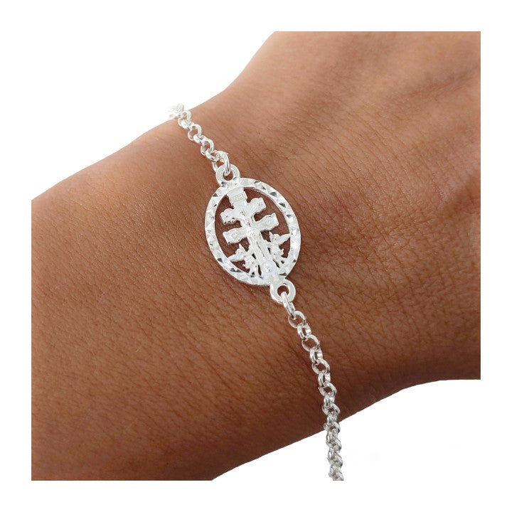 Pulsera Cruz de Caravaca con Cerco Tallado Plata de Ley 925