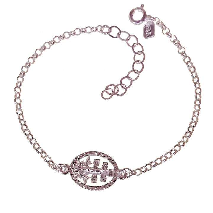 Pulsera Cruz de Caravaca con Cerco Tallado Plata de Ley 925
