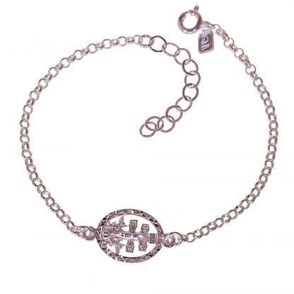 Pulsera Cruz de Caravaca con Cerco Tallado Plata de Ley 925