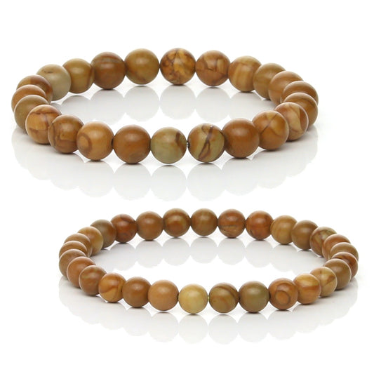 Pulsera Elástica de Jaspe Madera Natural (Enraizamiento y Nutrición)